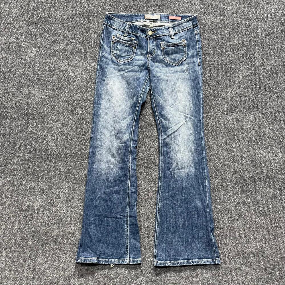 Wallflower Jeans Juniors 9 Blue Medium Wash Low Rise Bootcut Distressed Denim